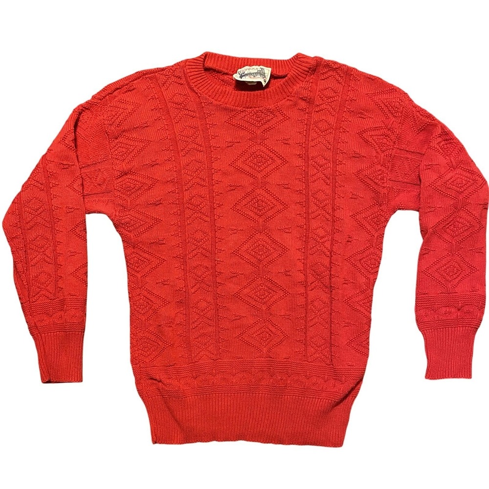 Vintage Bonjour International Sweater‎ L Large Men's Thick Winter Wear Red 100%